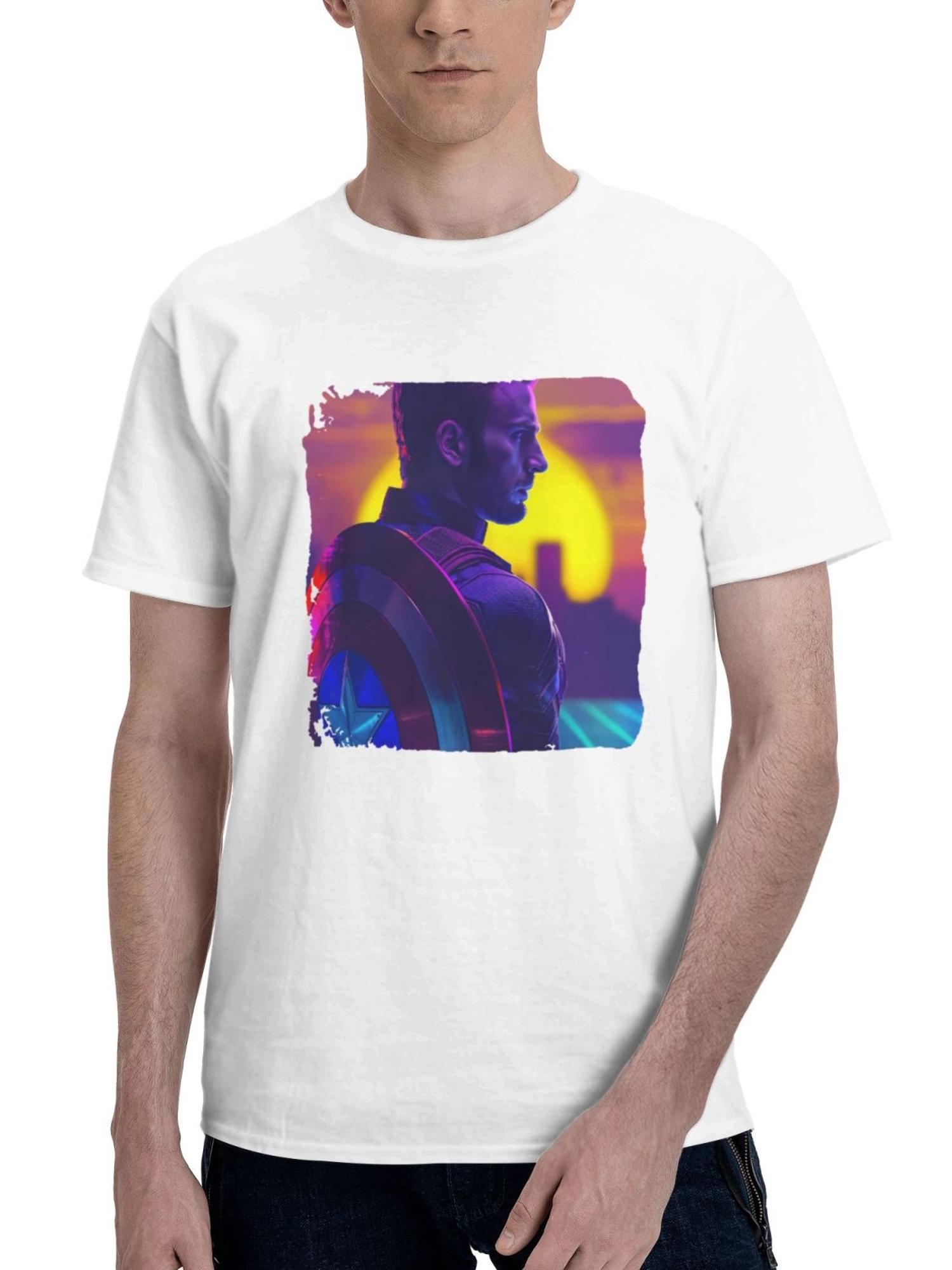 Captain America Protector Of The City 180G 100% Cotton Printed Round Neck Short-Sleeve T-Shirt, Gifts for Men Dad Husband Grandpa, S-XXXL, White