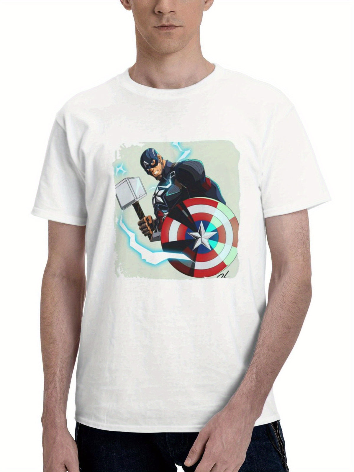 Captain America Showdown 180G 100% Cotton Printed Round Neck Short-Sleeve T-Shirt, Gifts for Men Dad Husband Grandpa, S-XXXL, White