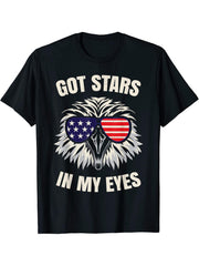 American Flag 4th July Bald Eagle T-Shirt 180G 100% Cotton Printed Round Neck Short-Sleeve T-Shirt, Gifts for Men Dad Husband Grandpa, S-XXXL, Black