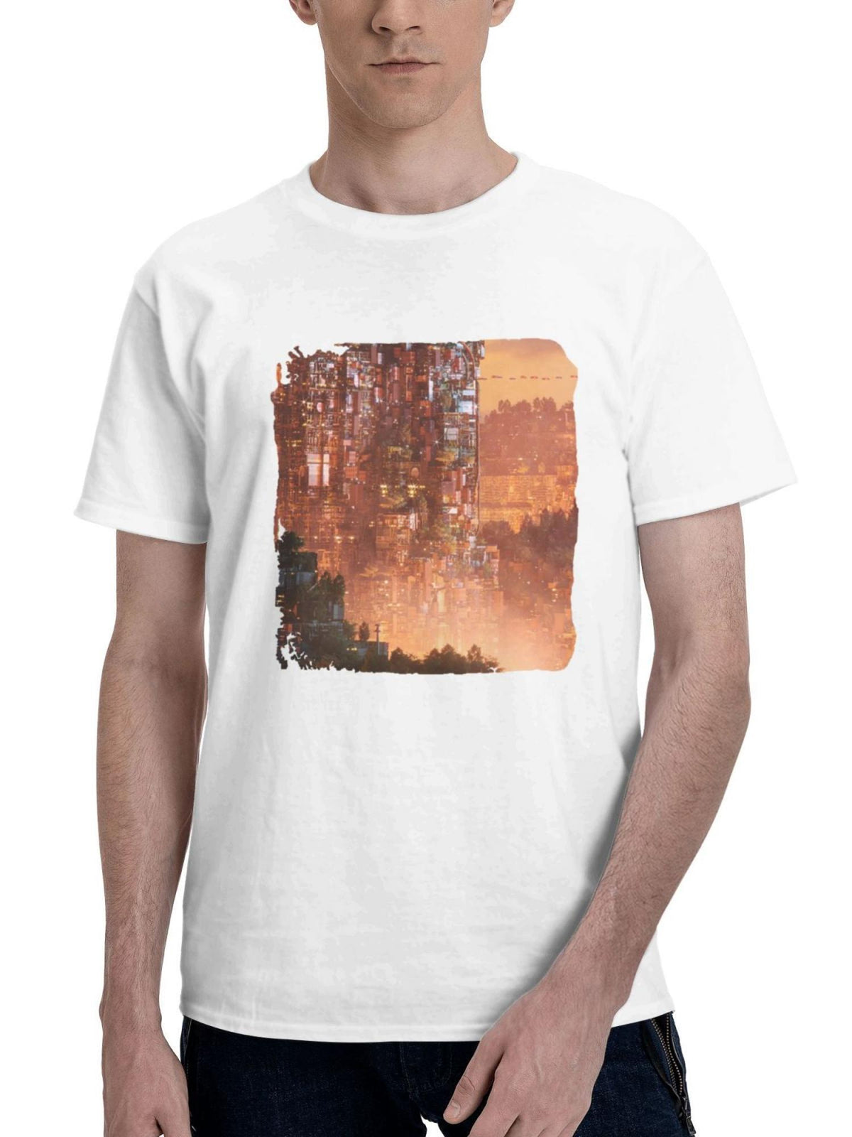 Block Ecosystem 180G 100% Cotton Printed Round Neck Short-Sleeve T-Shirt, Gifts for Men Dad Husband Grandpa, S-XXXL, White