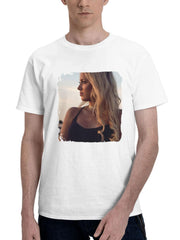 Blonde Girl Black Dress With Porsche 180G 100% Cotton Printed Round Neck Short-Sleeve T-Shirt, Gifts for Men Dad Husband Grandpa, S-XXXL, White