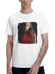 Blonde Girl Blue Eyes Red Clothing 180G 100% Cotton Printed Round Neck Short-Sleeve T-Shirt, Gifts for Men Dad Husband Grandpa, S-XXXL, White