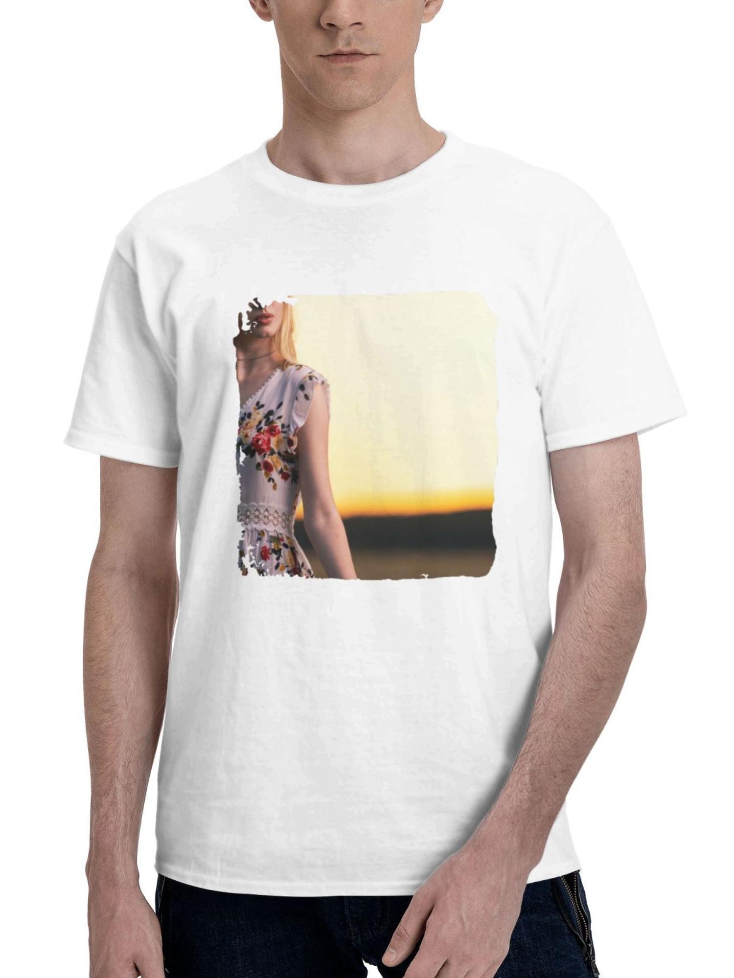 Blonde Girl In Fields 180G 100% Cotton Printed Round Neck Short-Sleeve T-Shirt, Gifts for Men Dad Husband Grandpa, S-XXXL, White