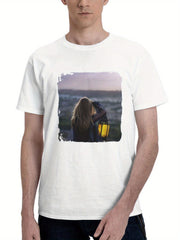 Blonde Girl Lantern 180G 100% Cotton Printed Round Neck Short-Sleeve T-Shirt, Gifts for Men Dad Husband Grandpa, S-XXXL, White