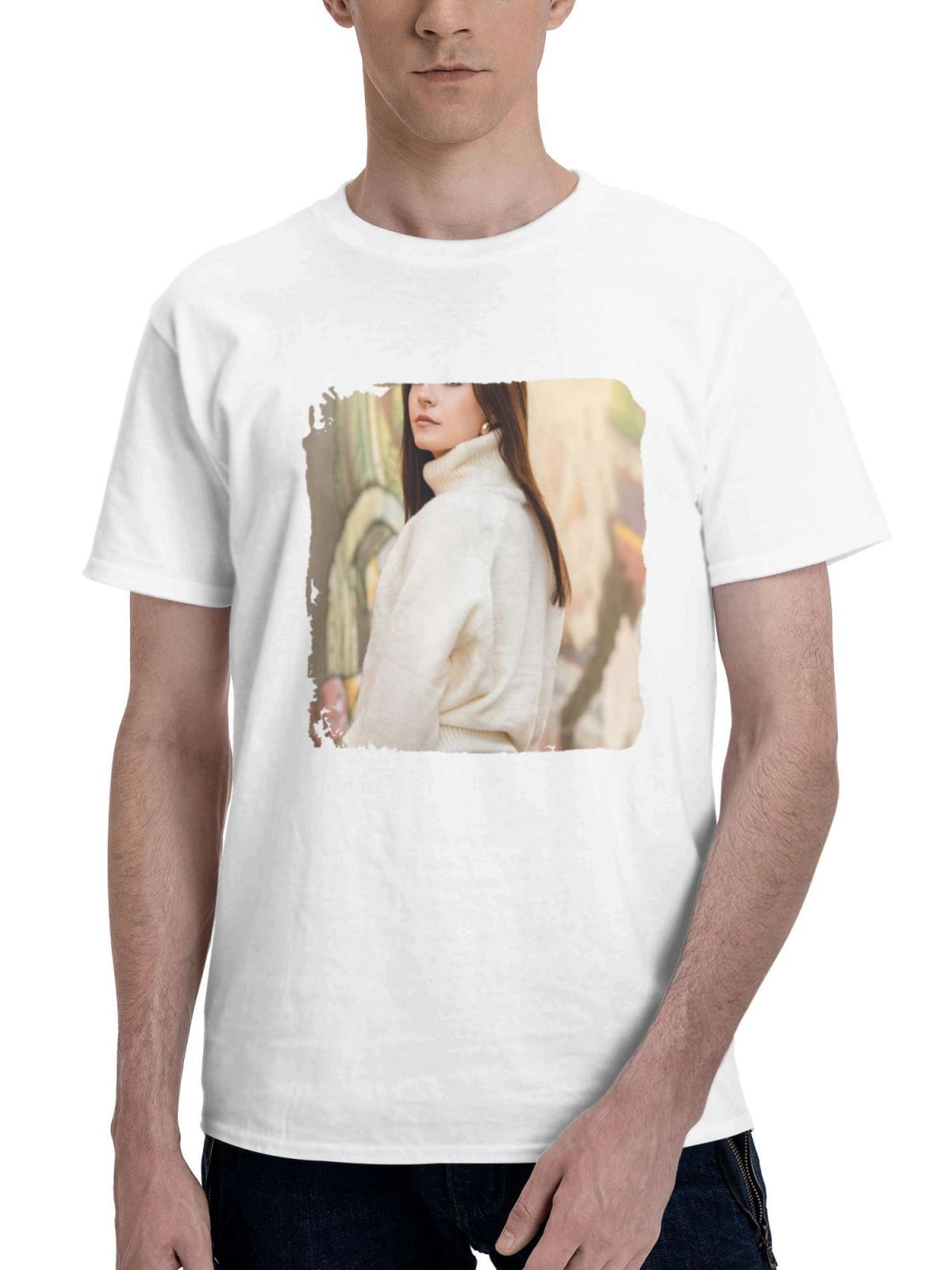 Blonde Girl Looking Back At Camera Man 180G 100% Cotton Printed Round Neck Short-Sleeve T-Shirt, Gifts for Men Dad Husband Grandpa, S-XXXL, White