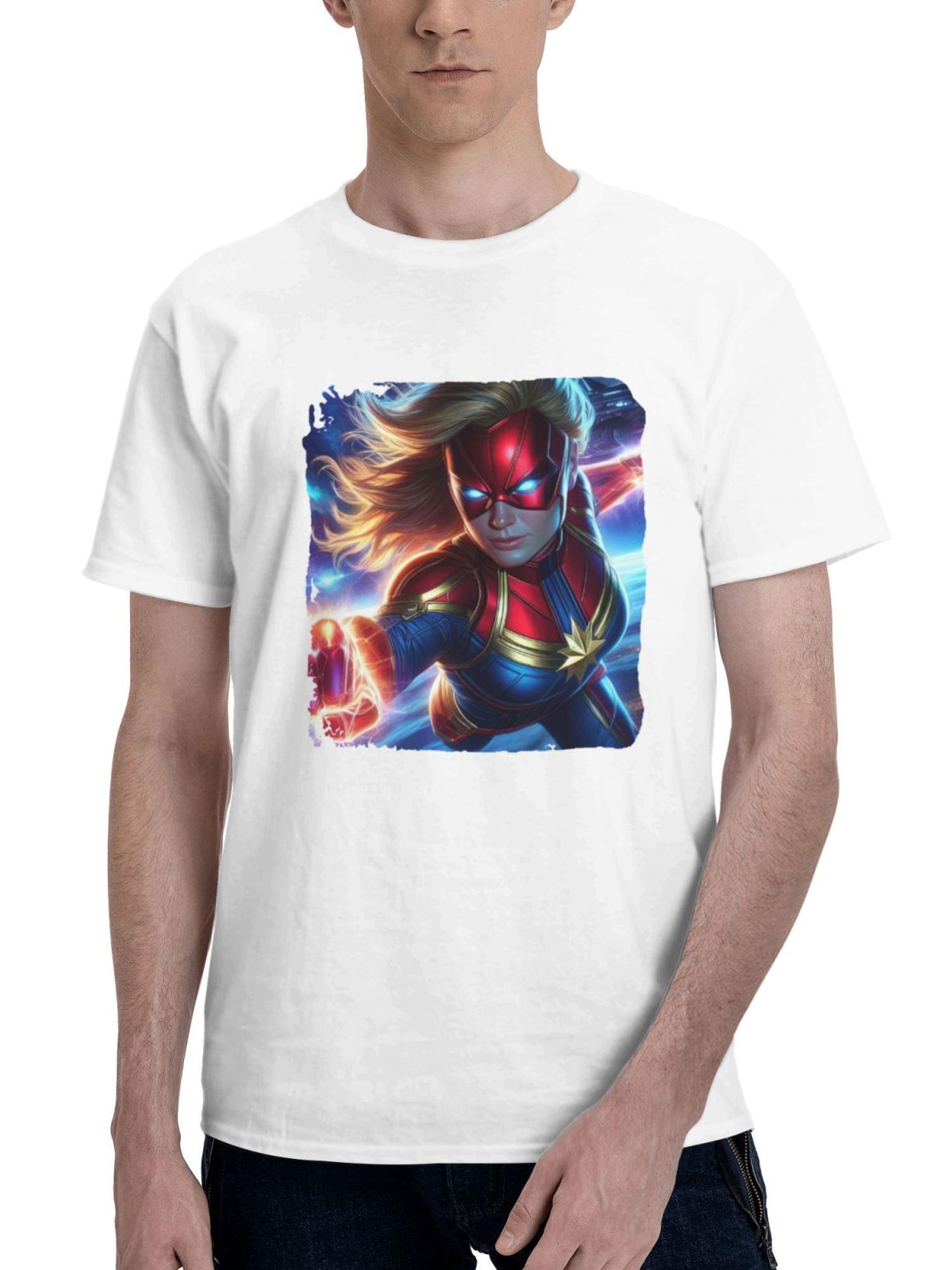 Captain Marvel Believe 180G 100% Cotton Printed Round Neck Short-Sleeve T-Shirt, Gifts for Men Dad Husband Grandpa, S-XXXL, White