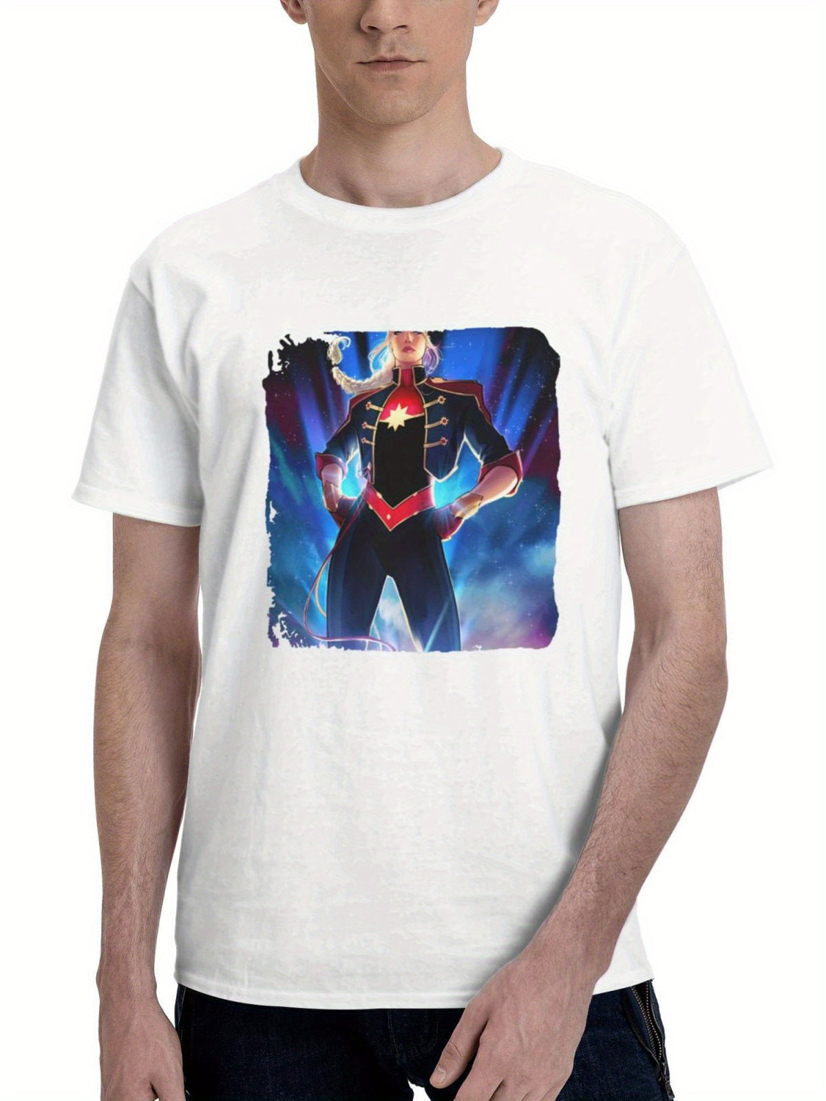 Captain Marvel Stormbreakers 180G 100% Cotton Printed Round Neck Short-Sleeve T-Shirt, Gifts for Men Dad Husband Grandpa, S-XXXL, White