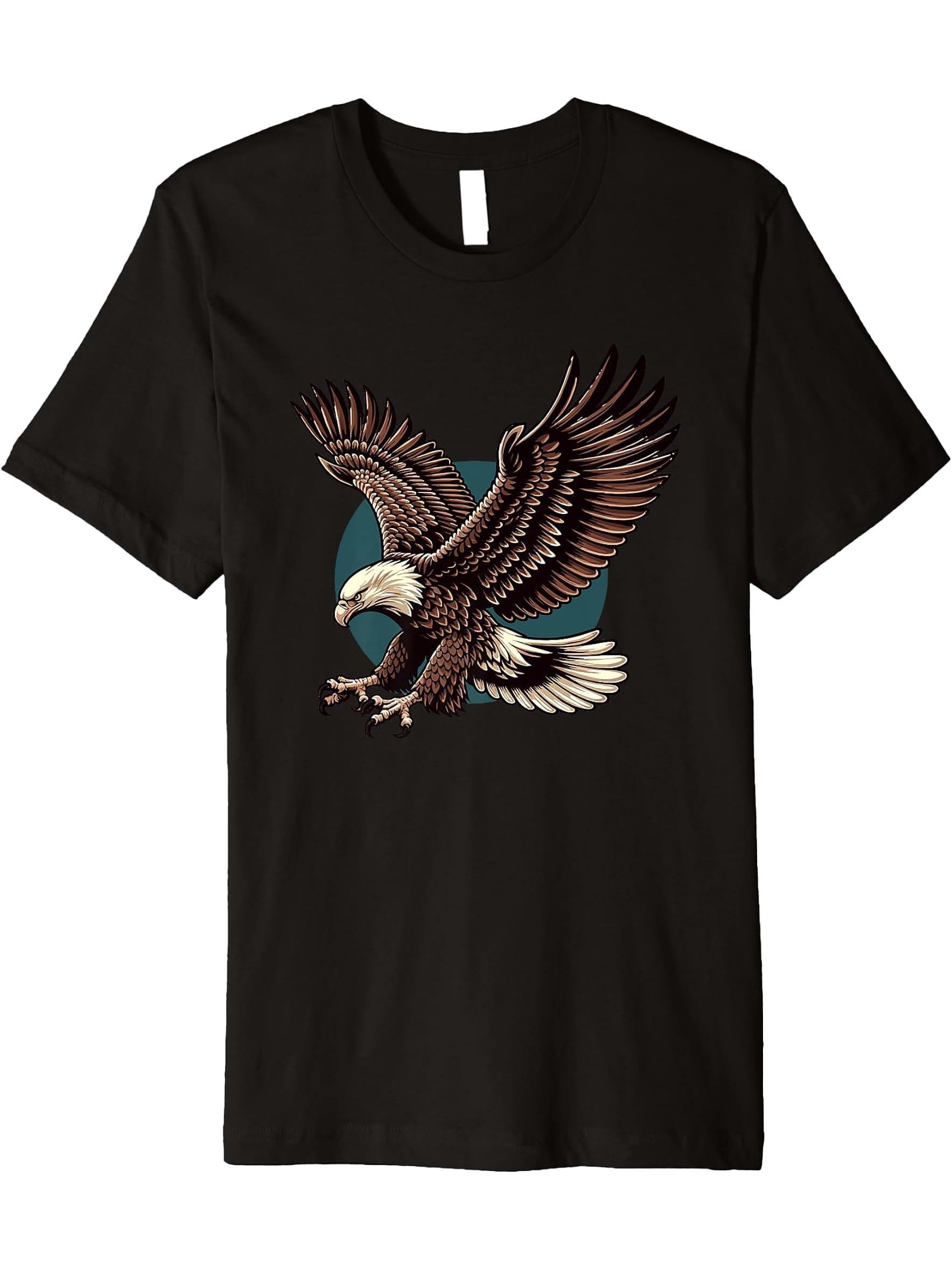 American Bald Eagle Swooping Photo Portrait Bird Photograph Premium T-Shirt 180G 100% Cotton Printed Round Neck Short-Sleeve T-Shirt, Gifts for Men Dad Husband Grandpa, S-XXXL, Black