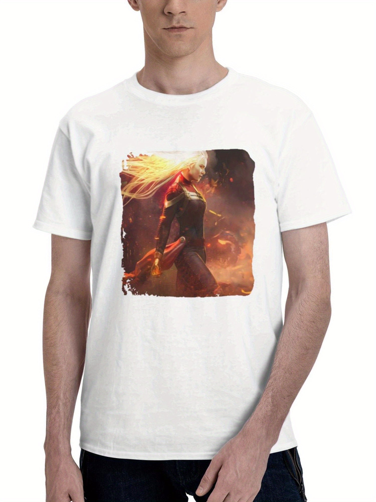 Captain Marvel The Marvels Art 180G 100% Cotton Printed Round Neck Short-Sleeve T-Shirt, Gifts for Men Dad Husband Grandpa, S-XXXL, White
