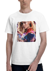 Captain Marvel The Marvels 180G 100% Cotton Printed Round Neck Short-Sleeve T-Shirt, Gifts for Men Dad Husband Grandpa, S-XXXL, White