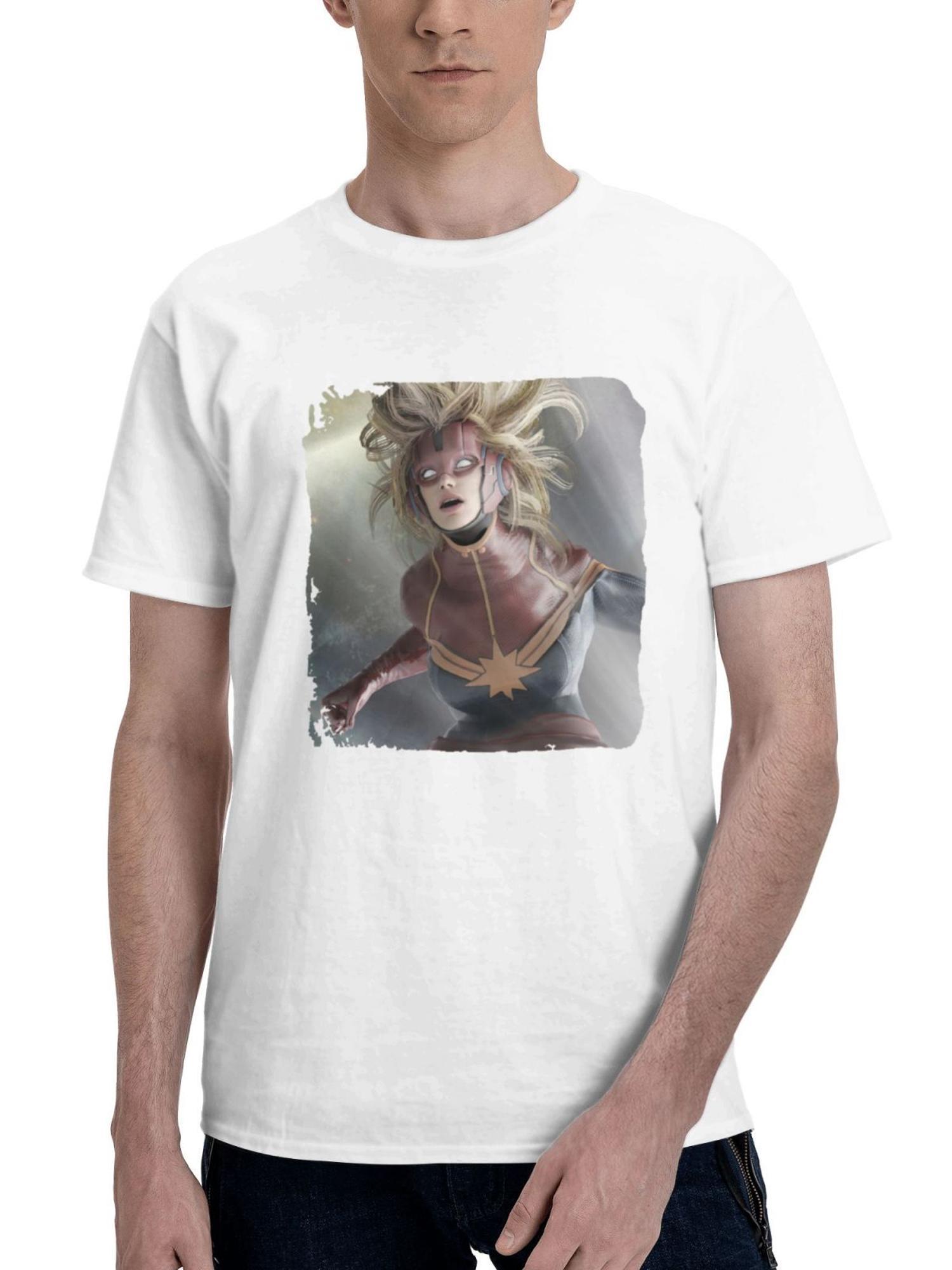 Captain Marvel Universe 180G 100% Cotton Printed Round Neck Short-Sleeve T-Shirt, Gifts for Men Dad Husband Grandpa, S-XXXL, White