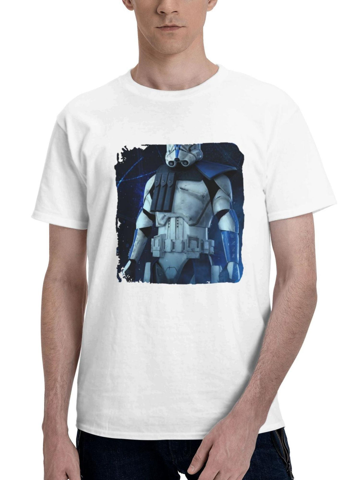 Captain Rex Ahsoka 180G 100% Cotton Printed Round Neck Short-Sleeve T-Shirt, Gifts for Men Dad Husband Grandpa, S-XXXL, White
