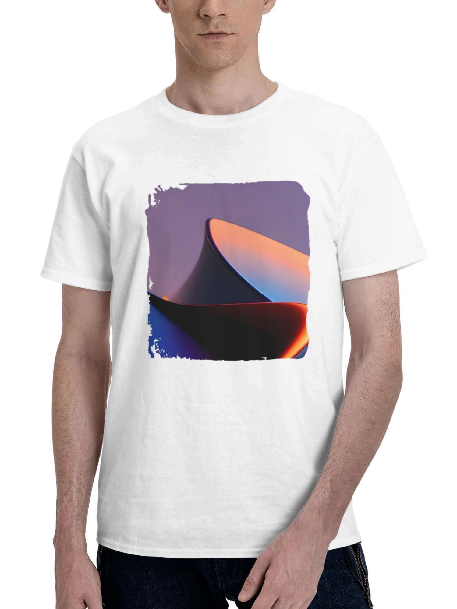 Captivating Abstract Wave Patterns 180G 100% Cotton Printed Round Neck Short-Sleeve T-Shirt, Gifts for Men Dad Husband Grandpa, S-XXXL, White