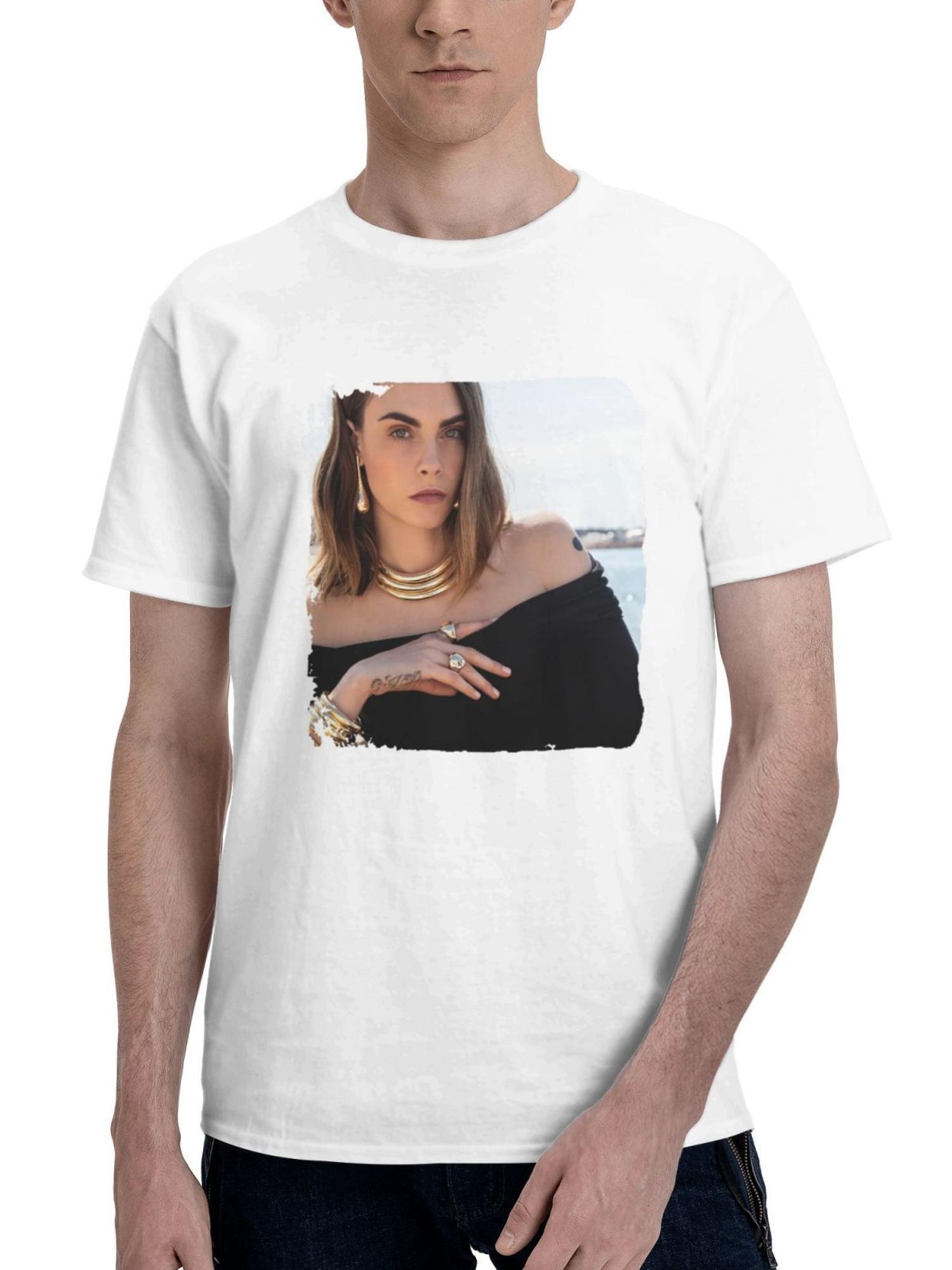 Cara Delevingne 2024 180G 100% Cotton Printed Round Neck Short-Sleeve T-Shirt, Gifts for Men Dad Husband Grandpa, S-XXXL, White