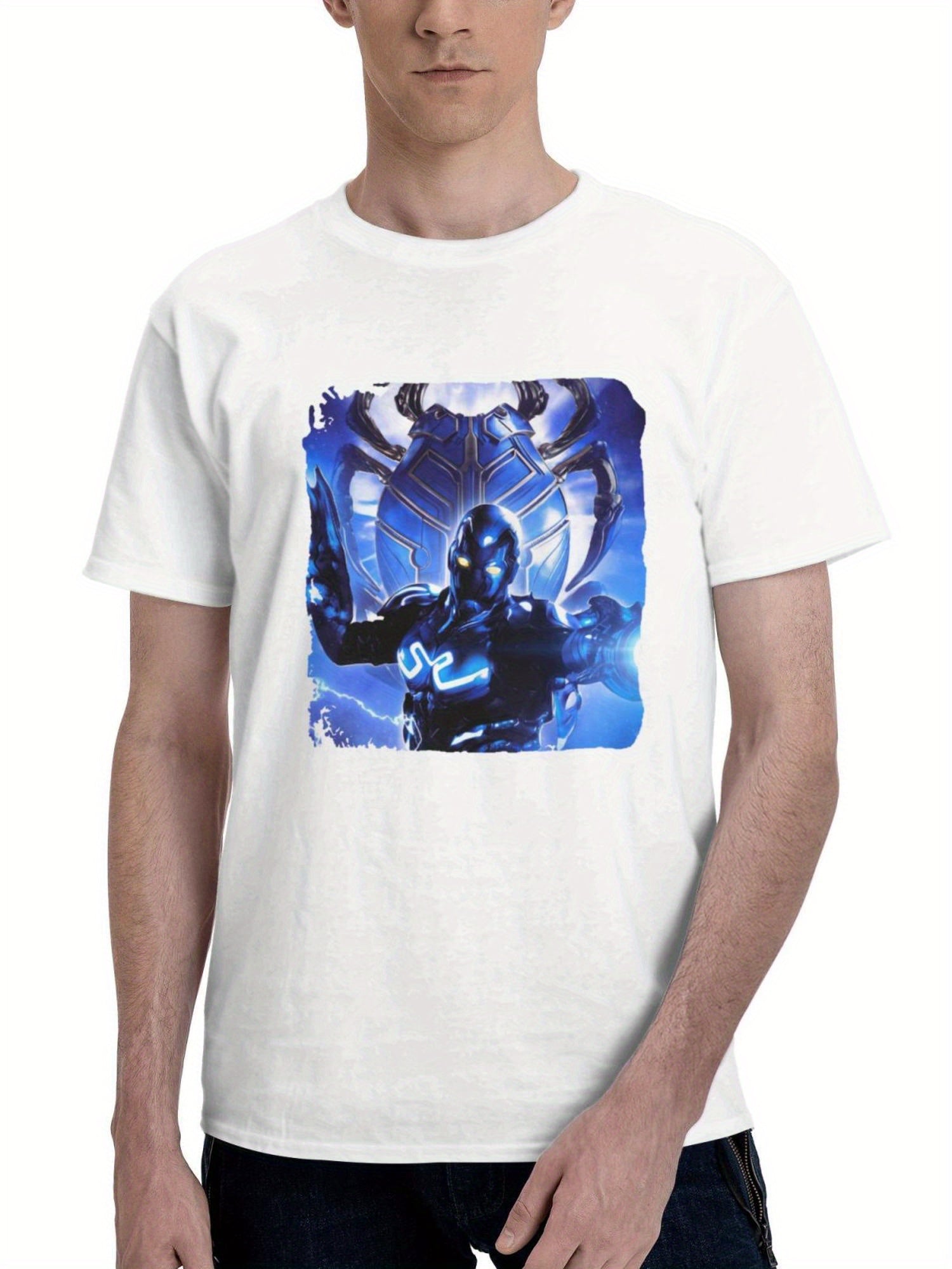 Blue Beetle 2023 Movie Artwork 180G 100% Cotton Printed Round Neck Short-Sleeve T-Shirt, Gifts for Men Dad Husband Grandpa, S-XXXL, White