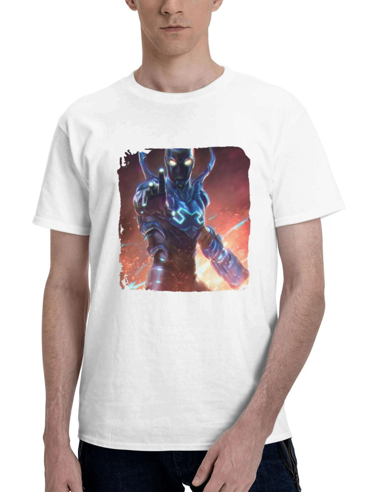 Blue Beetle Bold Stance 180G 100% Cotton Printed Round Neck Short-Sleeve T-Shirt, Gifts for Men Dad Husband Grandpa, S-XXXL, White