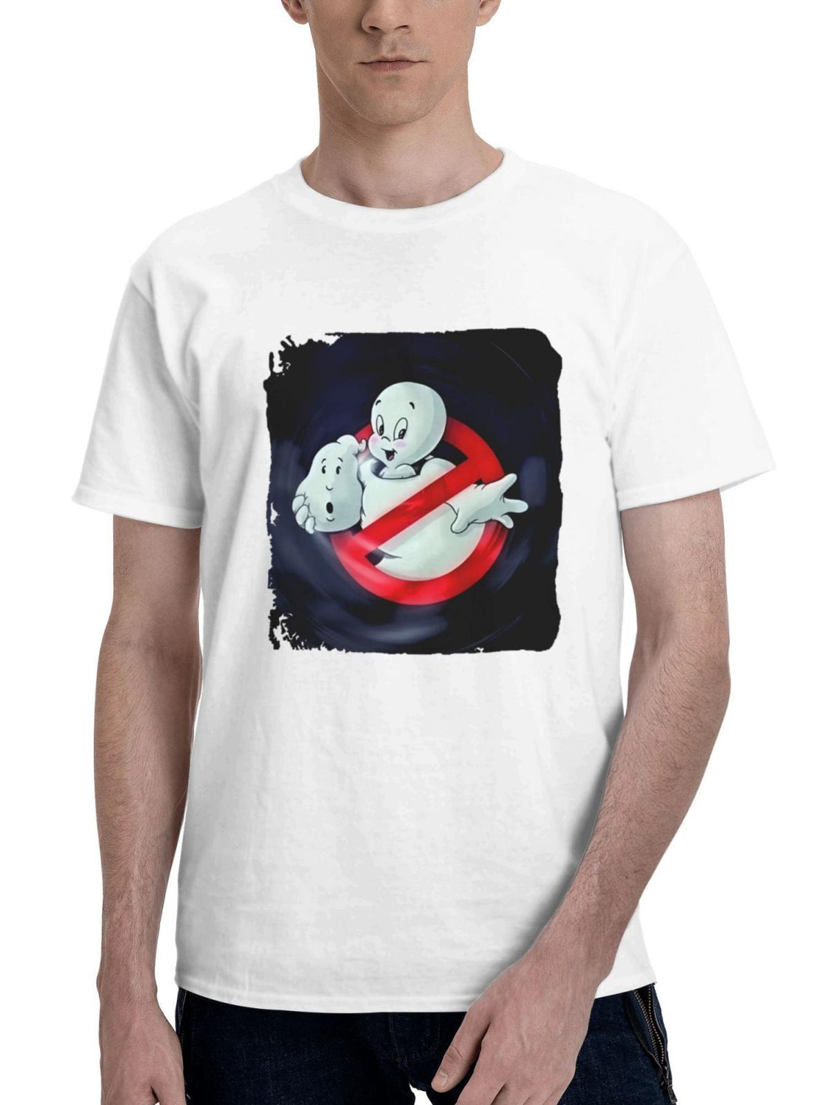 Casper X Ghost Buster 180G 100% Cotton Printed Round Neck Short-Sleeve T-Shirt, Gifts for Men Dad Husband Grandpa, S-XXXL, White