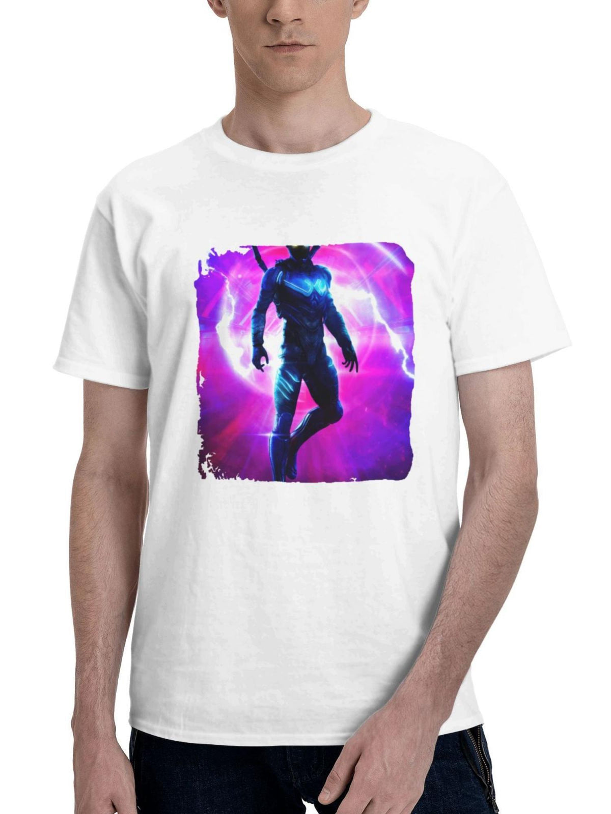 Blue Beetle Movie Poster Vx 180G 100% Cotton Printed Round Neck Short-Sleeve T-Shirt, Gifts for Men Dad Husband Grandpa, S-XXXL, White