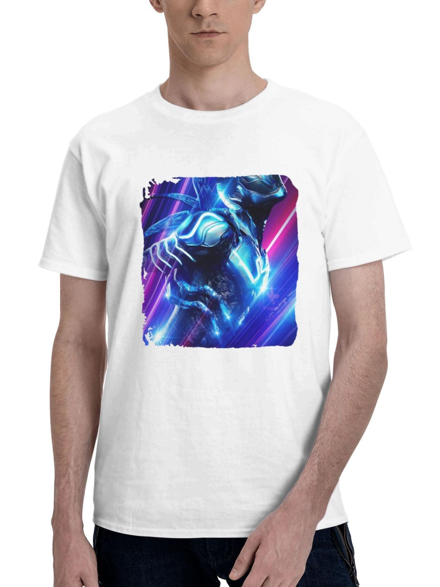 Blue Bettle Poster 180G 100% Cotton Printed Round Neck Short-Sleeve T-Shirt, Gifts for Men Dad Husband Grandpa, S-XXXL, White