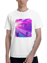 Cat Synthwave Tq 180G 100% Cotton Printed Round Neck Short-Sleeve T-Shirt, Gifts for Men Dad Husband Grandpa, S-XXXL, White