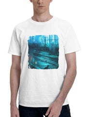 Cat Train Rain Stop 180G 100% Cotton Printed Round Neck Short-Sleeve T-Shirt, Gifts for Men Dad Husband Grandpa, S-XXXL, White