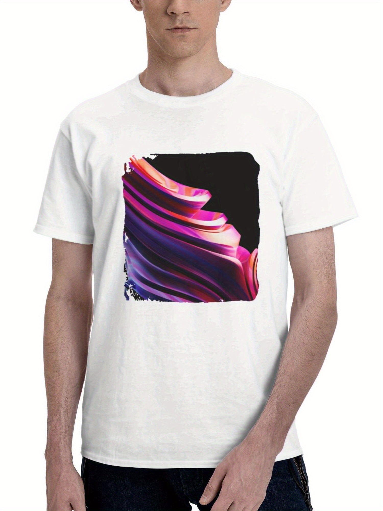 Colorful Moving Objects 180G 100% Cotton Printed Round Neck Short-Sleeve T-Shirt, Gifts for Men Dad Husband Grandpa, S-XXXL, White