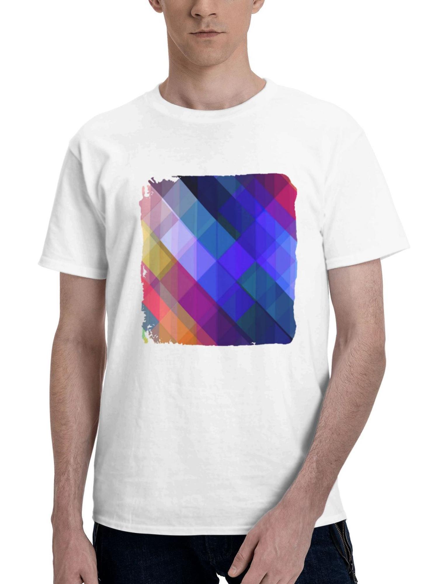 Colorful Pattern Abstract 180G 100% Cotton Printed Round Neck Short-Sleeve T-Shirt, Gifts for Men Dad Husband Grandpa, S-XXXL, White