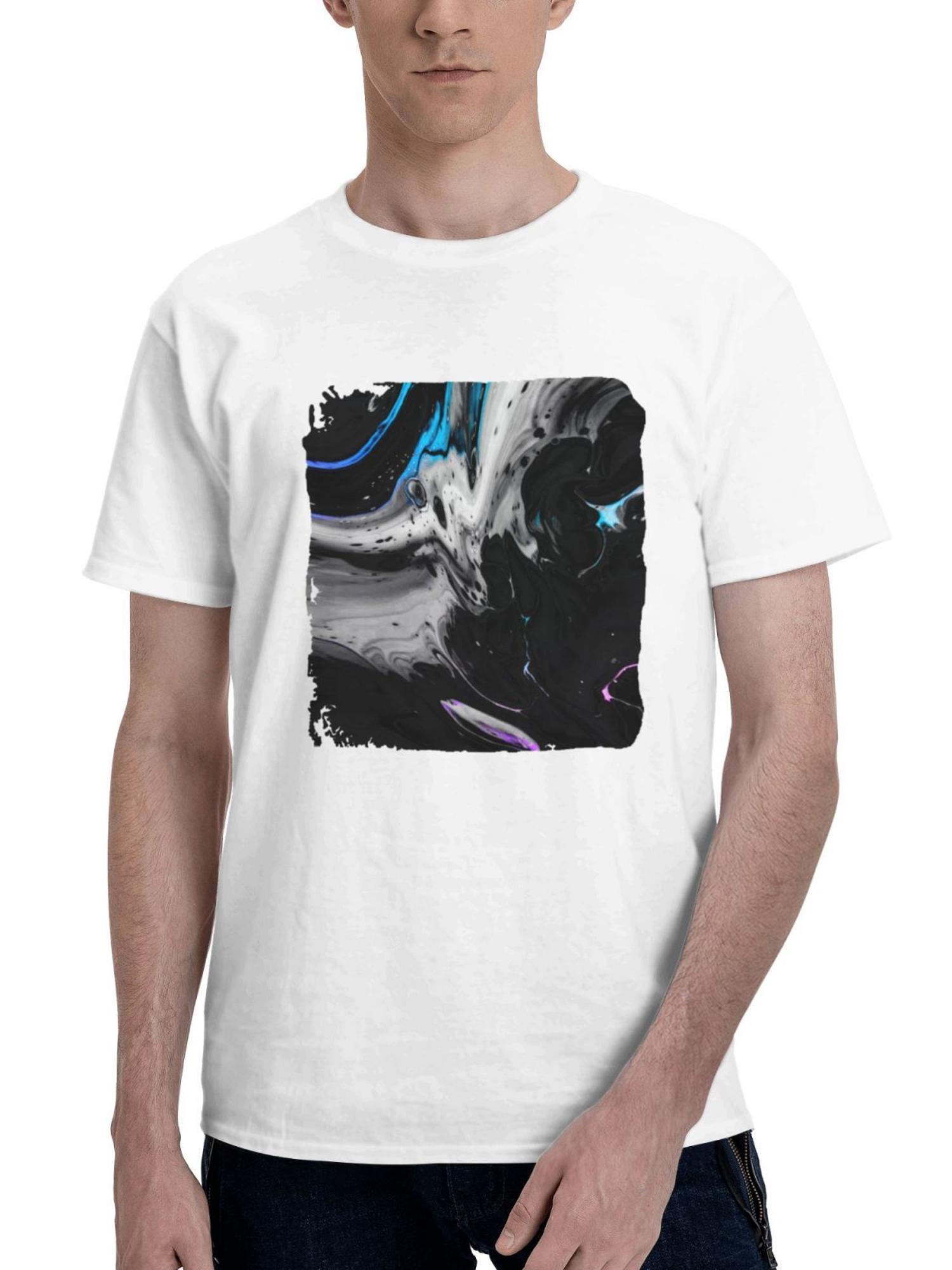 Colors Splash Mixed 180G 100% Cotton Printed Round Neck Short-Sleeve T-Shirt, Gifts for Men Dad Husband Grandpa, S-XXXL, White
