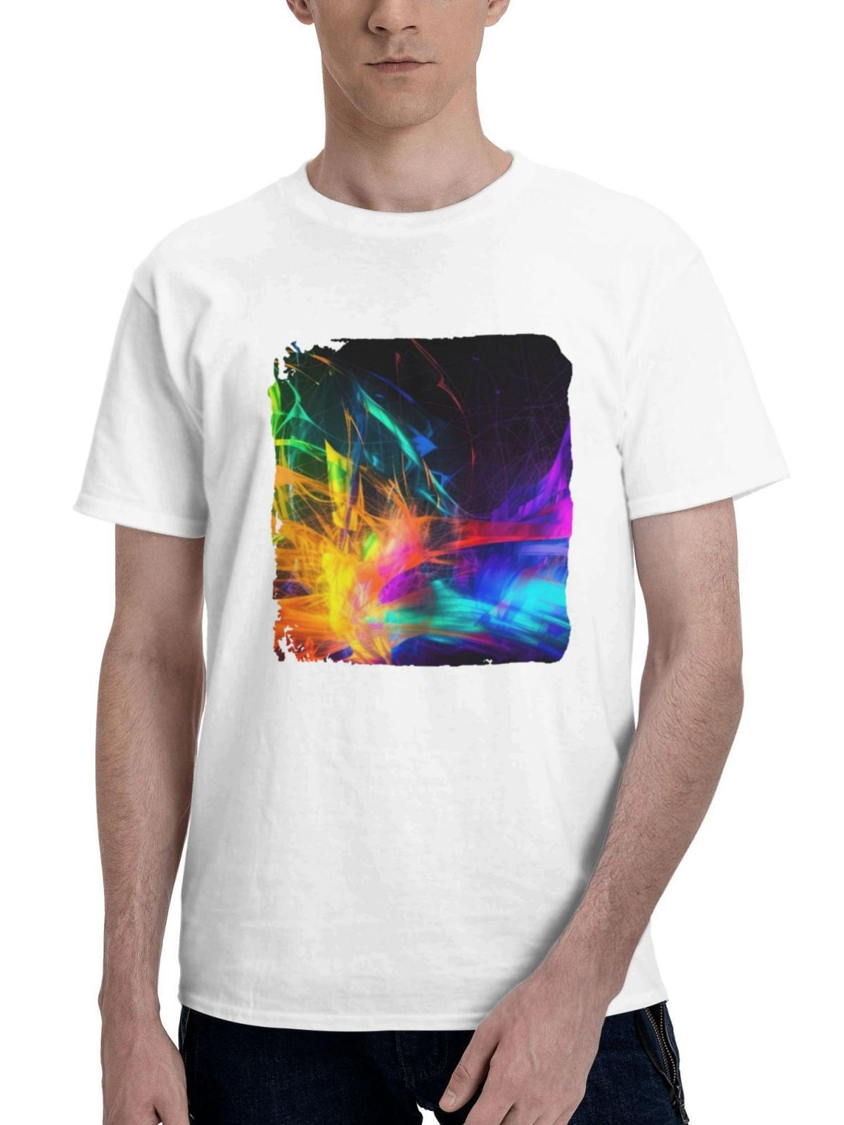 Complex Colors Abstract 180G 100% Cotton Printed Round Neck Short-Sleeve T-Shirt, Gifts for Men Dad Husband Grandpa, S-XXXL, White
