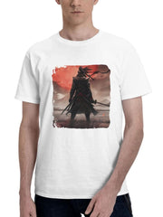 A Lone Samurai 180G 100% Cotton Printed Round Neck Short-Sleeve T-Shirt, Gifts for Men Dad Husband Grandpa, S-XXXL, White
