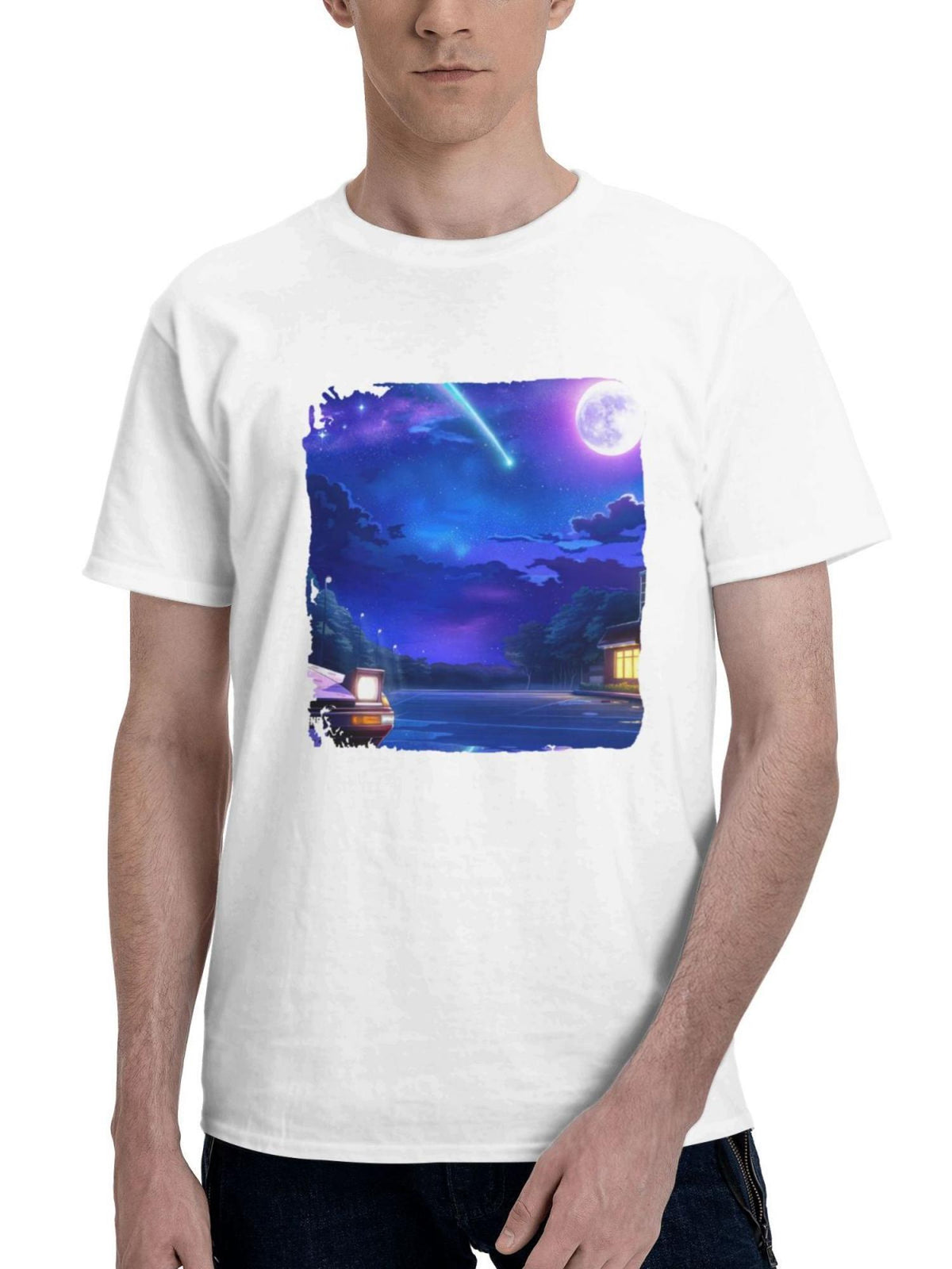 A Memorable Starry Date Night 180G 100% Cotton Printed Round Neck Short-Sleeve T-Shirt, Gifts for Men Dad Husband Grandpa, S-XXXL, White