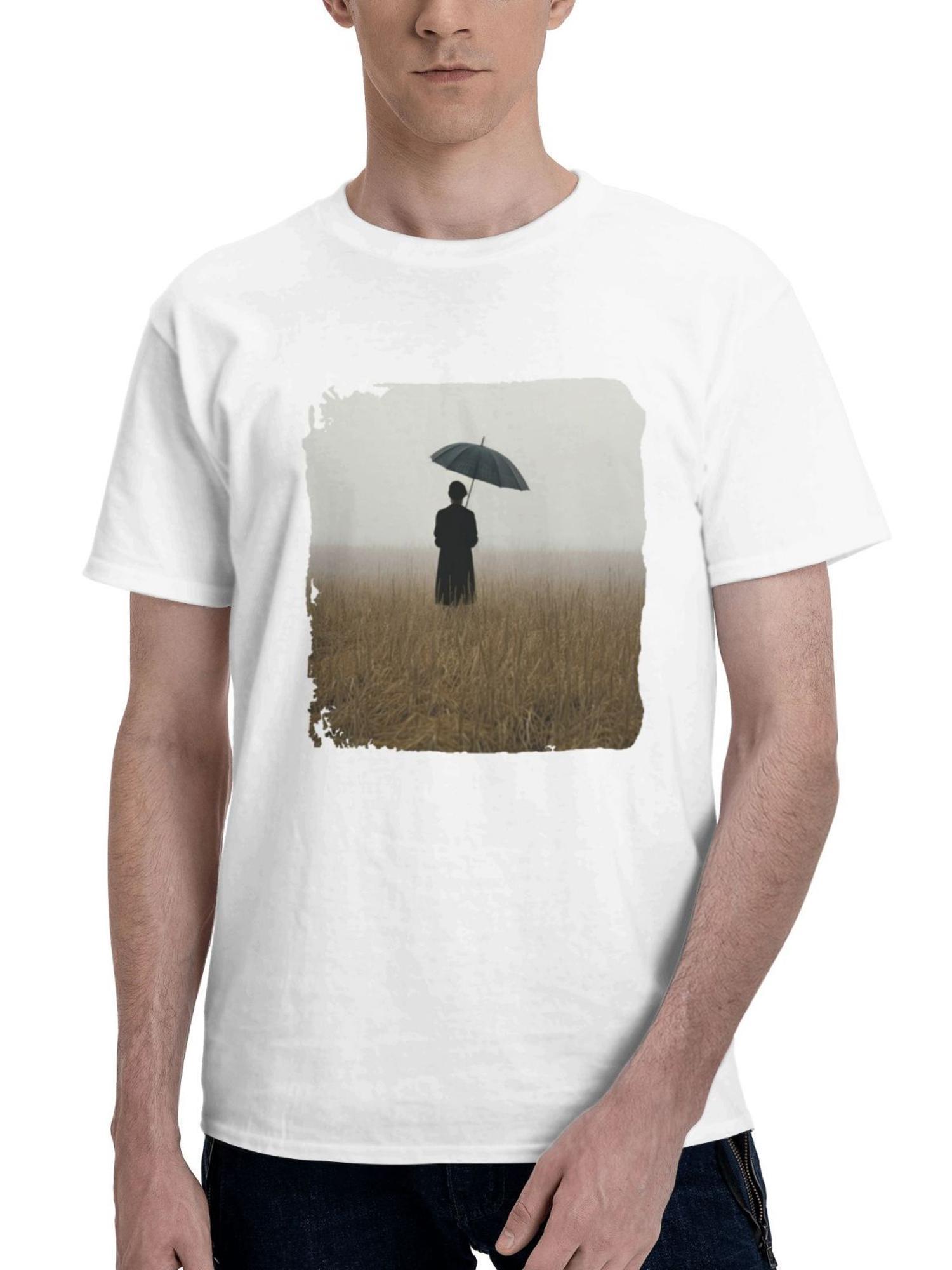 A Noir Portrait Of Solitude 180G 100% Cotton Printed Round Neck Short-Sleeve T-Shirt, Gifts for Men Dad Husband Grandpa, S-XXXL, White