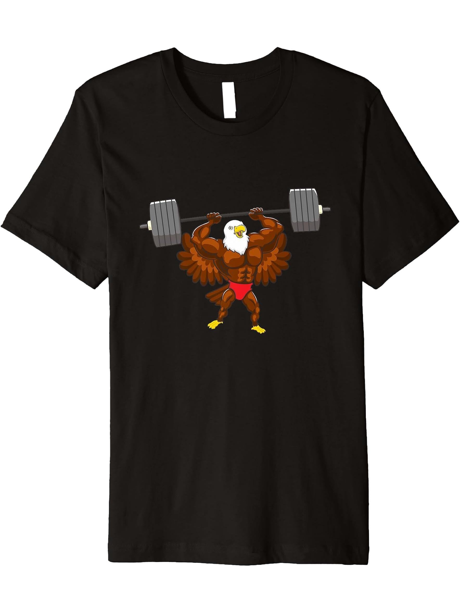American Bald Eagle Bodybuilder Gym Muscle Fitness Workout Premium T-Shirt 180G 100% Cotton Printed Round Neck Short-Sleeve T-Shirt, Gifts for Men Dad Husband Grandpa, S-XXXL, Black