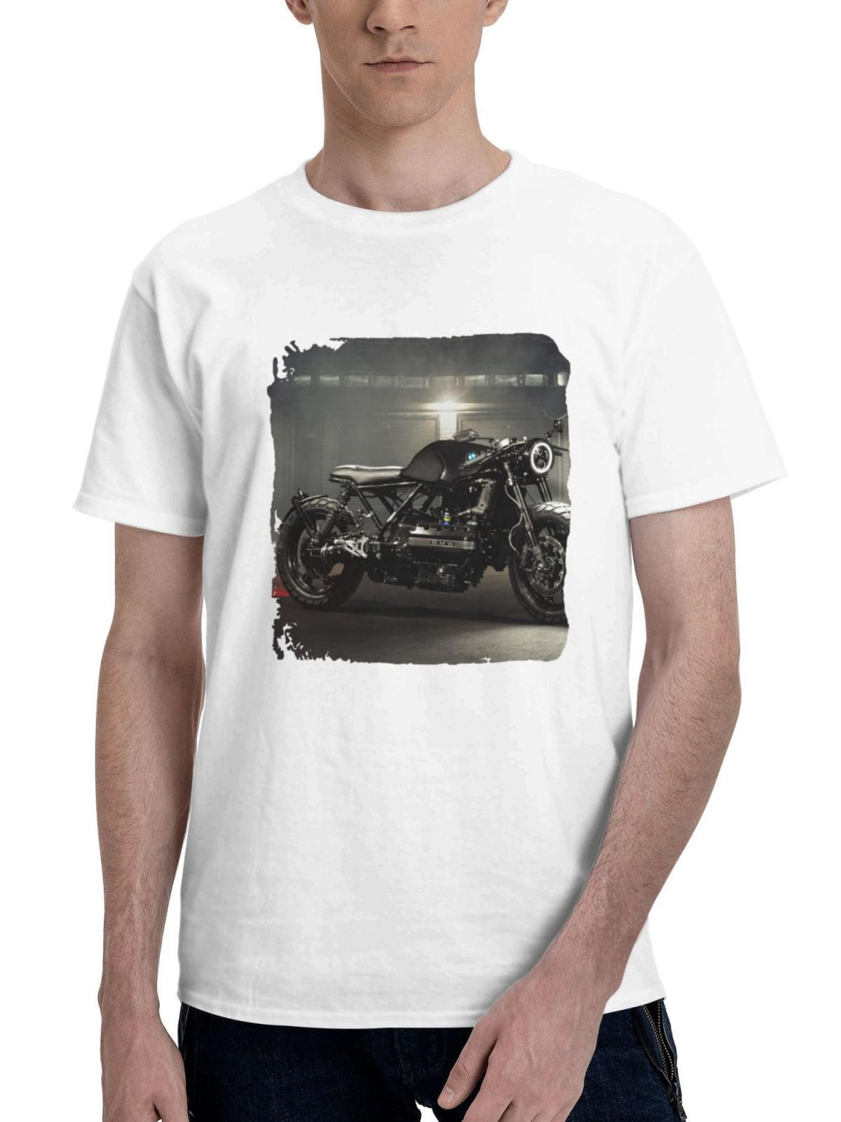 Bmw Cafe Racer 180G 100% Cotton Printed Round Neck Short-Sleeve T-Shirt, Gifts for Men Dad Husband Grandpa, S-XXXL, White