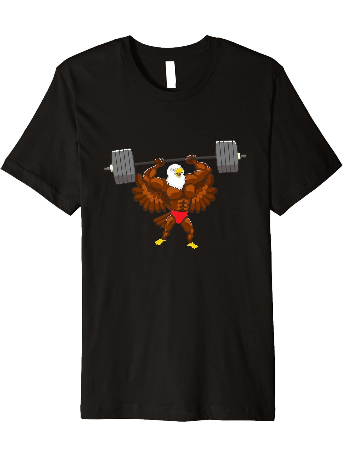 American Bald Eagle Bodybuilder Gym Muscle Fitness Workout Premium T-Shirt 180G 100% Cotton Printed Round Neck Short-Sleeve T-Shirt, Gifts for Men Dad Husband Grandpa, S-XXXL, Black