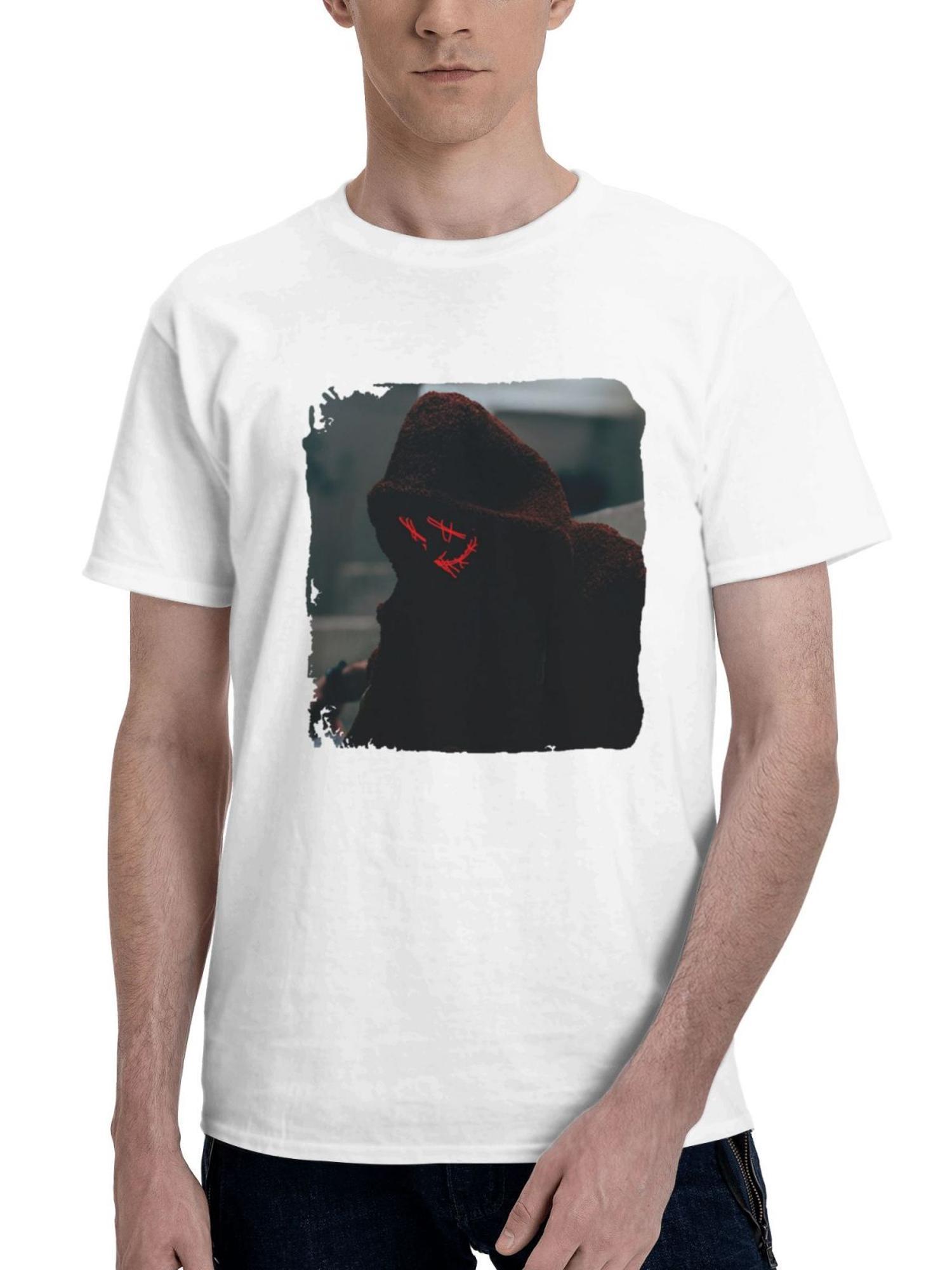 A Person Wearing A Hood And Mask In Alley 180G 100% Cotton Printed Round Neck Short-Sleeve T-Shirt, Gifts for Men Dad Husband Grandpa, S-XXXL, White