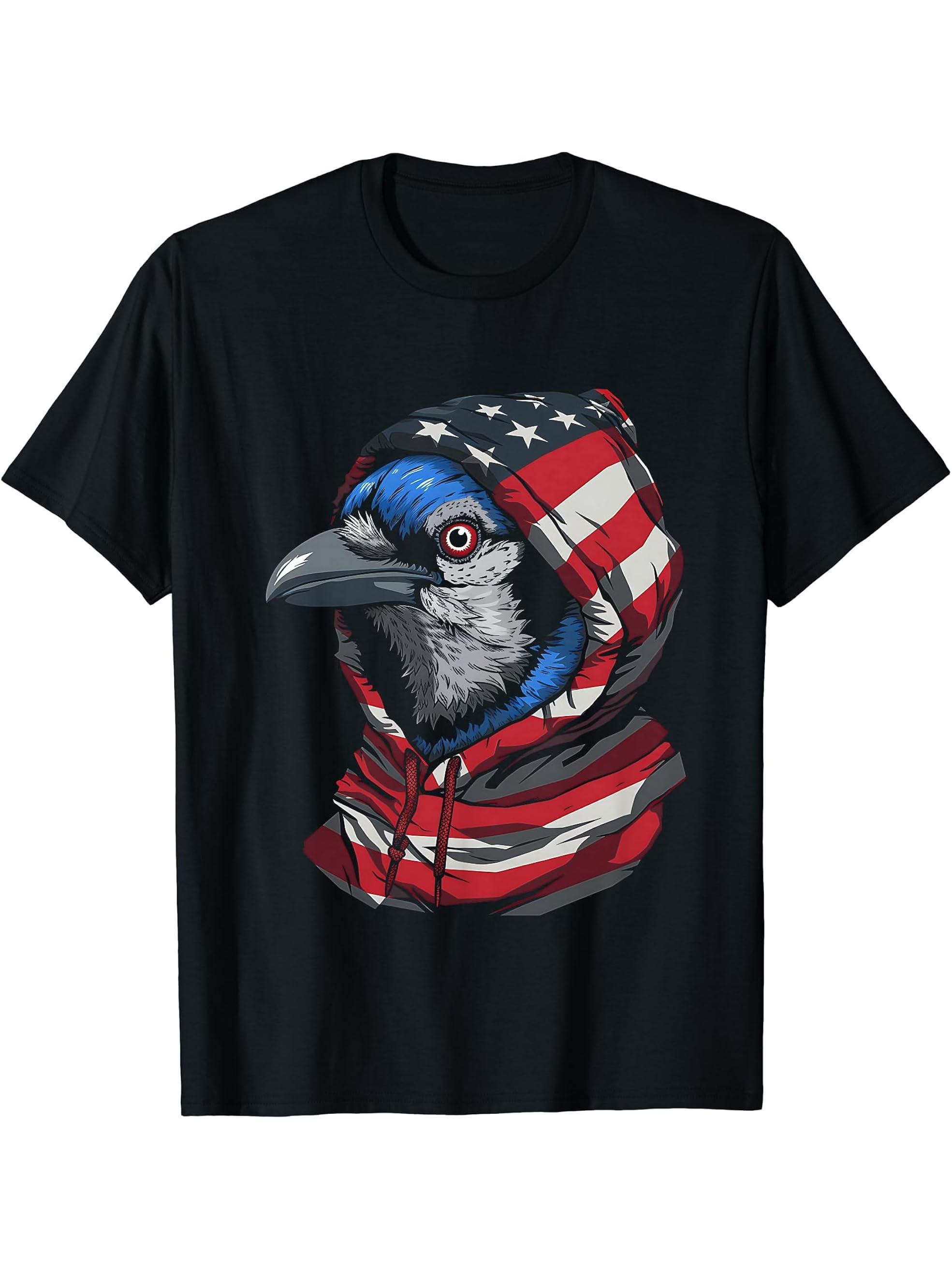 American Flag Bald Eagle Bird USA Pride Patriotic 4th Of T-Shirt 180G 100% Cotton Printed Round Neck Short-Sleeve T-Shirt, Gifts for Men Dad Husband Grandpa, S-XXXL, Black