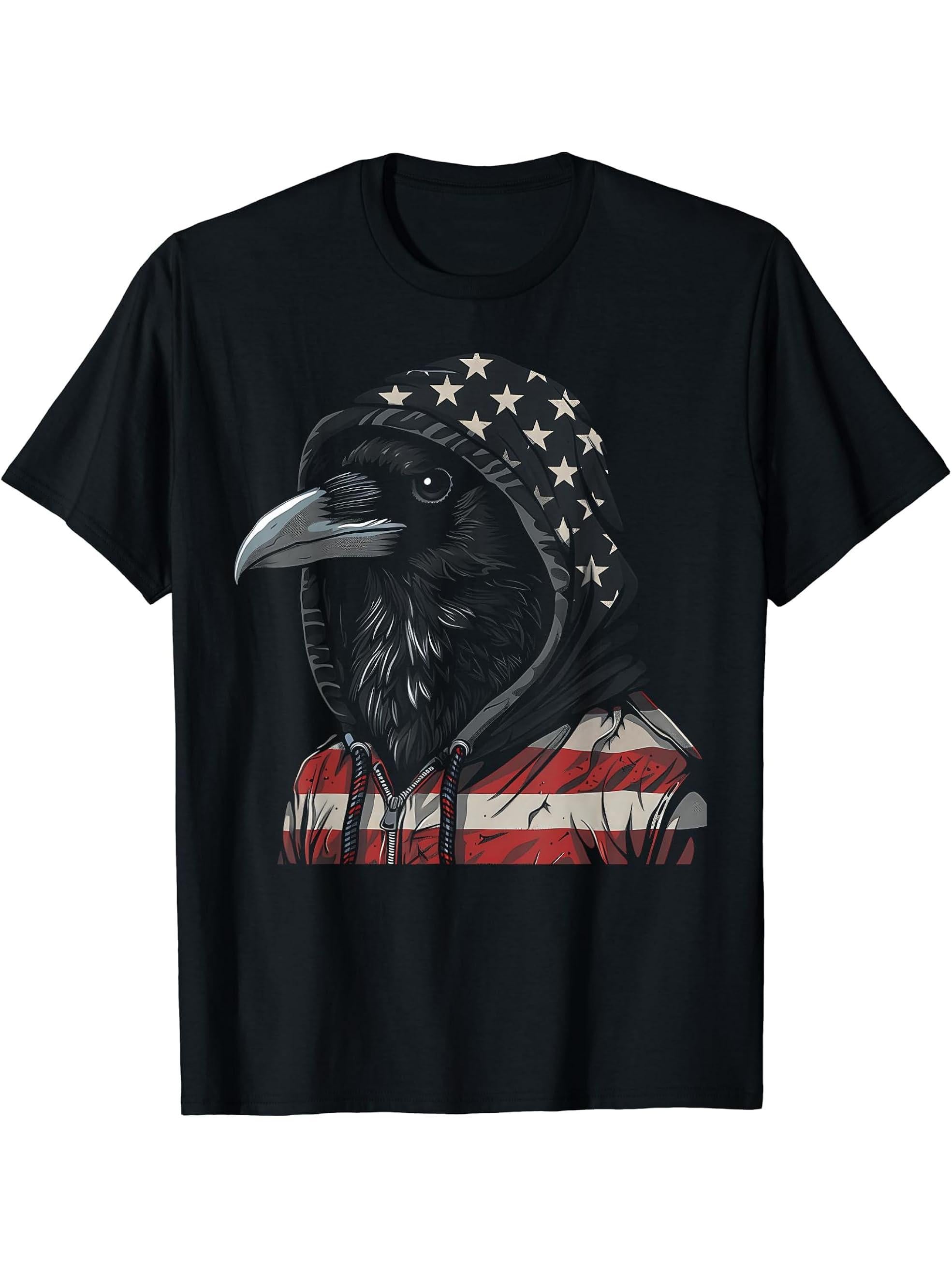 American Flag Bald Eagle Bird USA Pride Patriotic 4th Of T-Shirt 180G 100% Cotton Printed Round Neck Short-Sleeve T-Shirt, Gifts for Men Dad Husband Grandpa, S-XXXL, Black