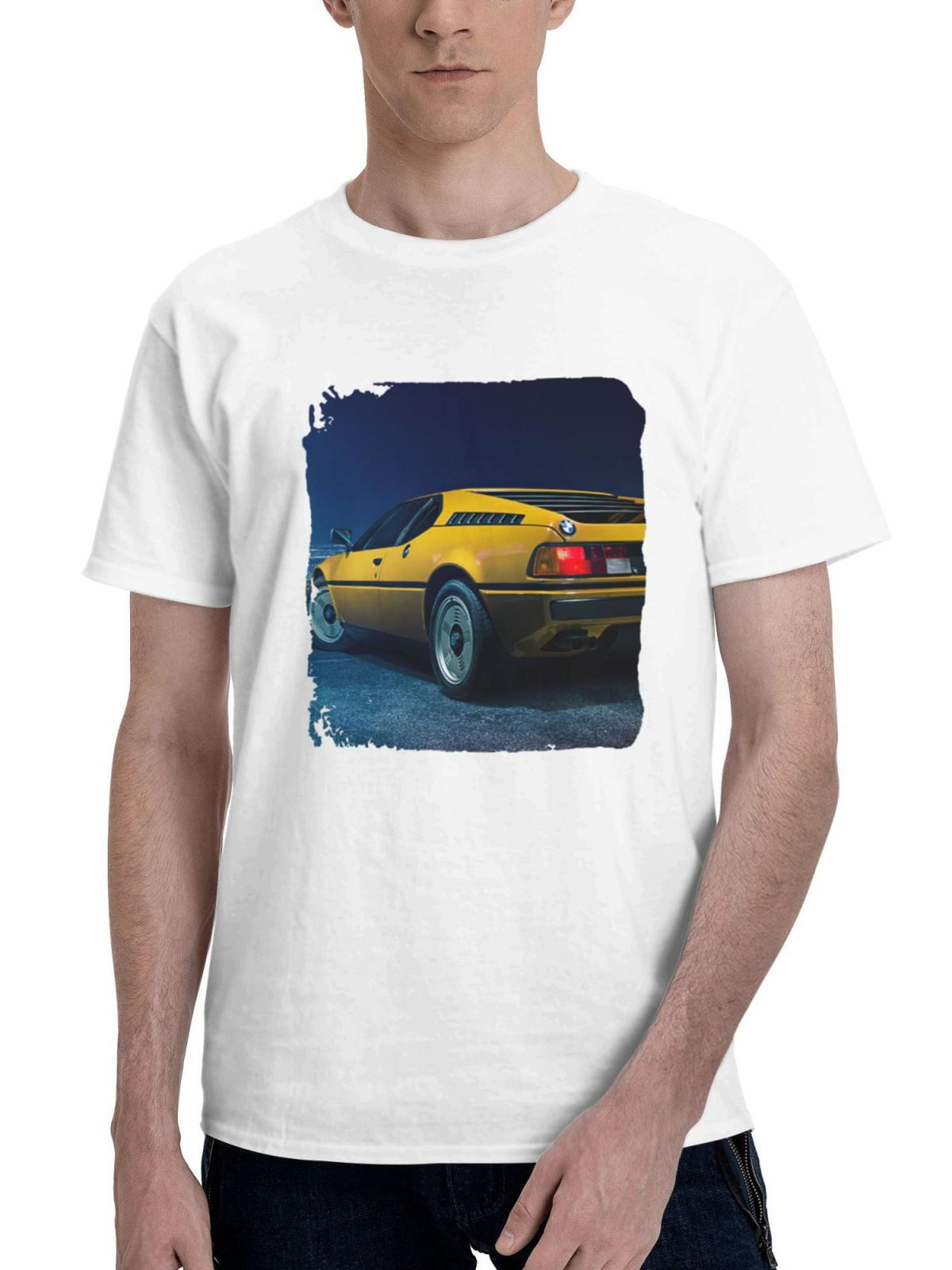 Bmw M1 Classic 180G 100% Cotton Printed Round Neck Short-Sleeve T-Shirt, Gifts for Men Dad Husband Grandpa, S-XXXL, White