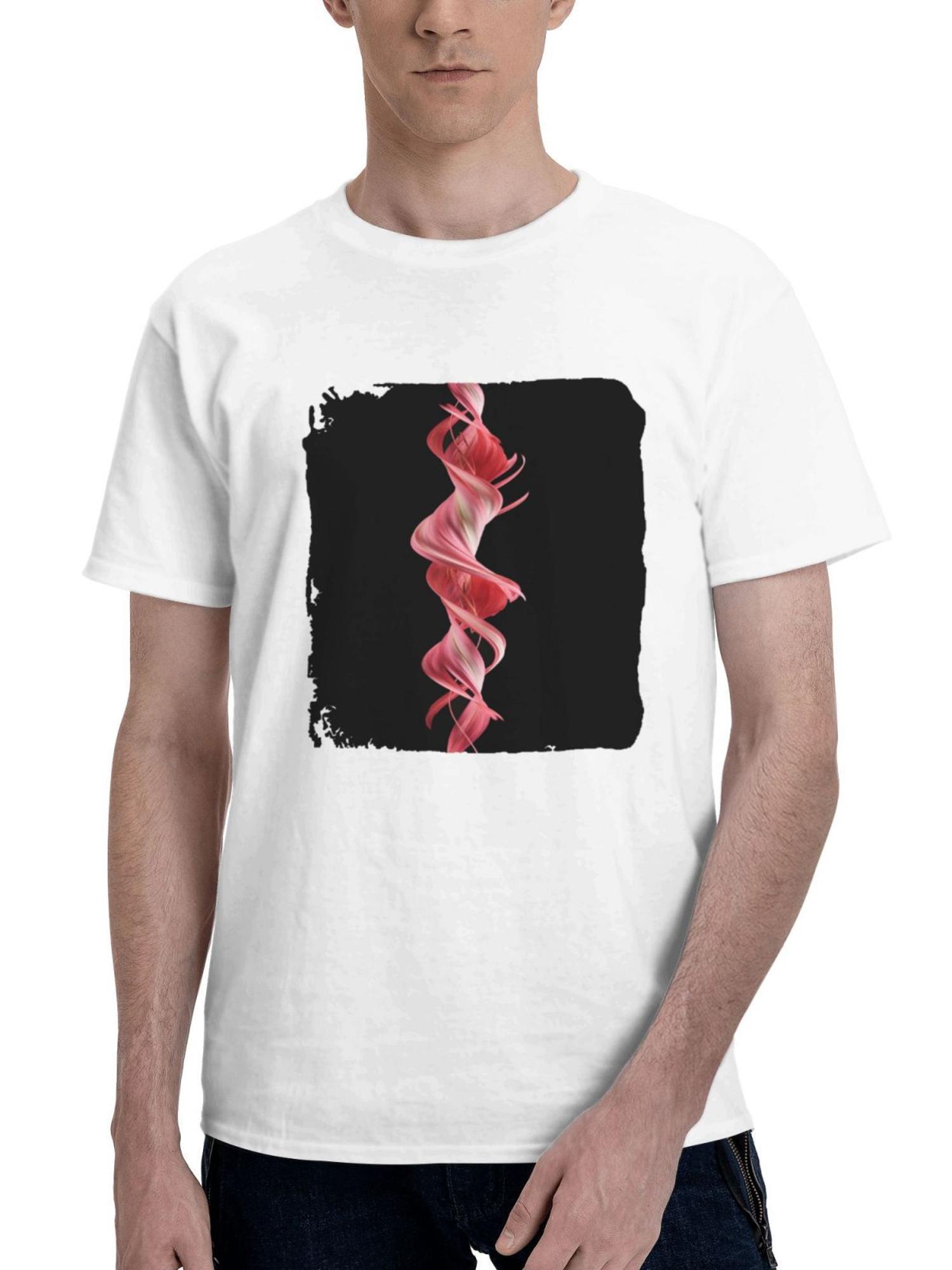 A Red And White Swirl On Black Background 180G 100% Cotton Printed Round Neck Short-Sleeve T-Shirt, Gifts for Men Dad Husband Grandpa, S-XXXL, White