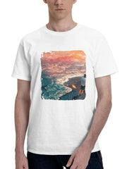 A Romantic Walk By The Sea 180G 100% Cotton Printed Round Neck Short-Sleeve T-Shirt, Gifts for Men Dad Husband Grandpa, S-XXXL, White