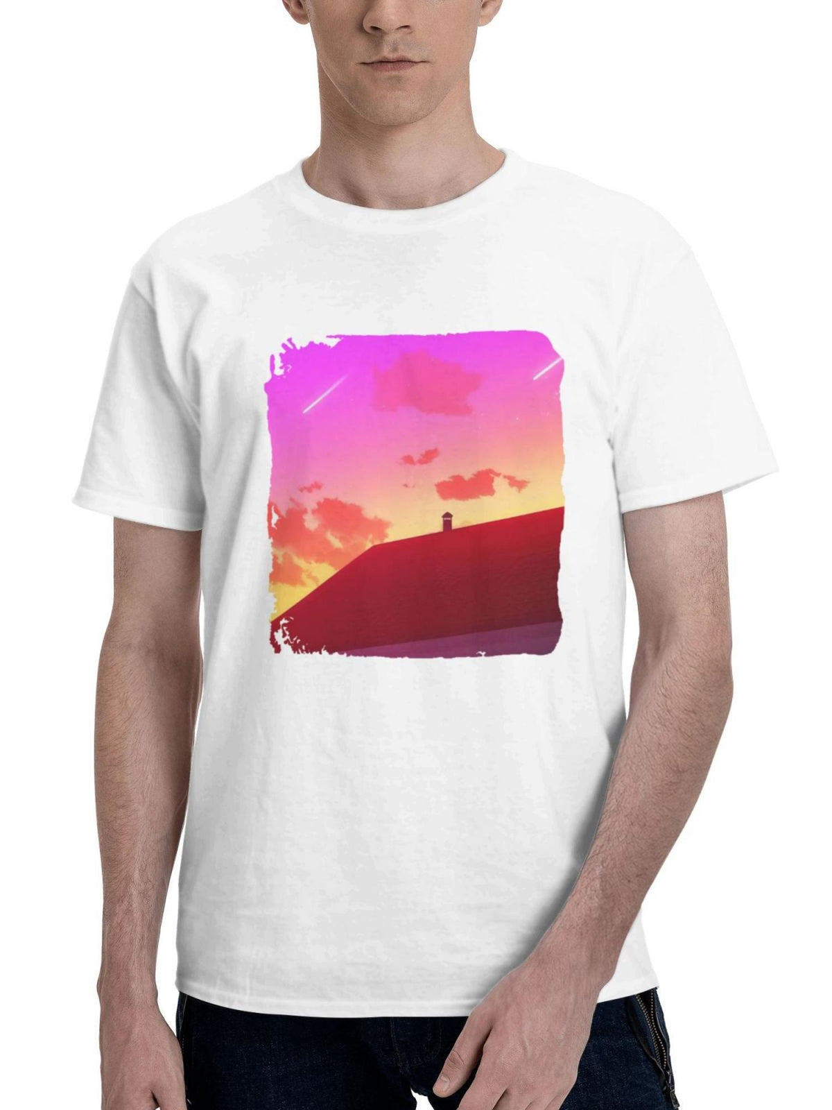 A Rooftop Evening Together 180G 100% Cotton Printed Round Neck Short-Sleeve T-Shirt, Gifts for Men Dad Husband Grandpa, S-XXXL, White