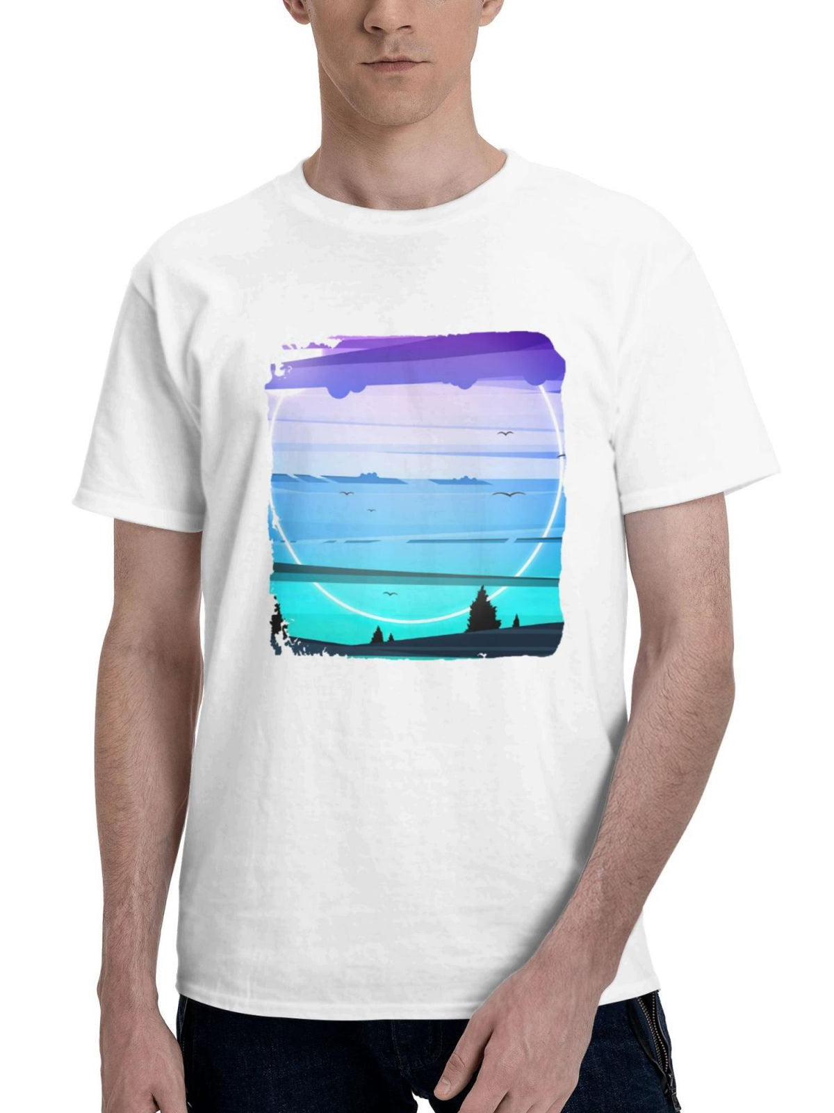 A Simple Scene Minimal 180G 100% Cotton Printed Round Neck Short-Sleeve T-Shirt, Gifts for Men Dad Husband Grandpa, S-XXXL, White
