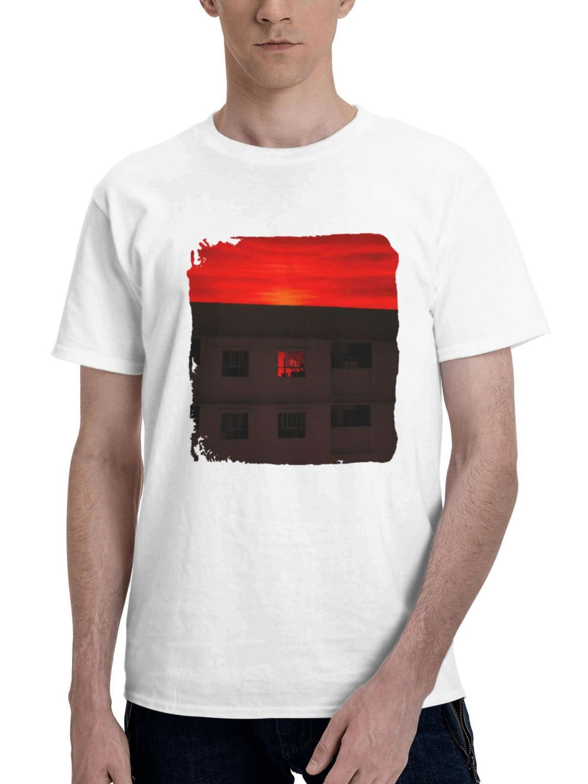 A Single Red Room In The City Of Red Skies 180G 100% Cotton Printed Round Neck Short-Sleeve T-Shirt, Gifts for Men Dad Husband Grandpa, S-XXXL, White