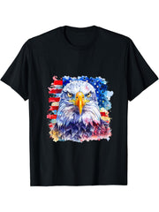Fourth Of July Patriotic America 4th Of July USA Bald Eagle T-Shirt 180G 100% Cotton Printed Round Neck Short-Sleeve T-Shirt, Gifts for Men Dad Husband Grandpa, S-XXXL, Black