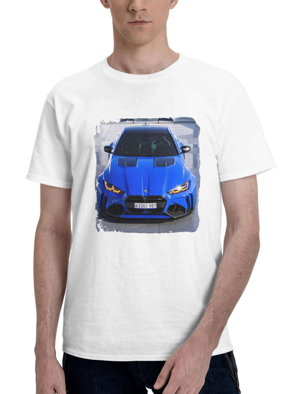 Bmw M4 Blue 180G 100% Cotton Printed Round Neck Short-Sleeve T-Shirt, Gifts for Men Dad Husband Grandpa, S-XXXL, White