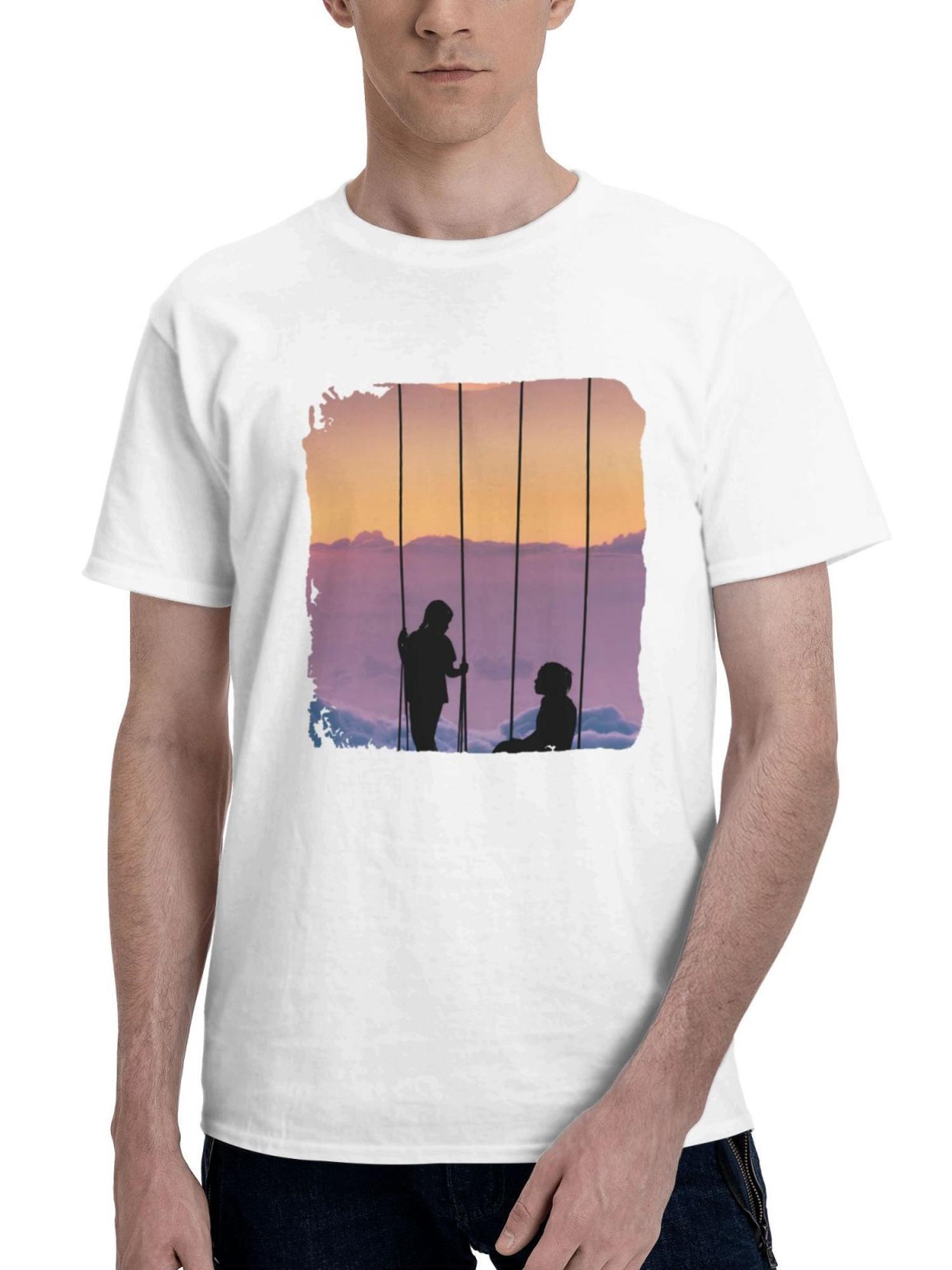 Above The Clouds 180G 100% Cotton Printed Round Neck Short-Sleeve T-Shirt, Gifts for Men Dad Husband Grandpa, S-XXXL, White