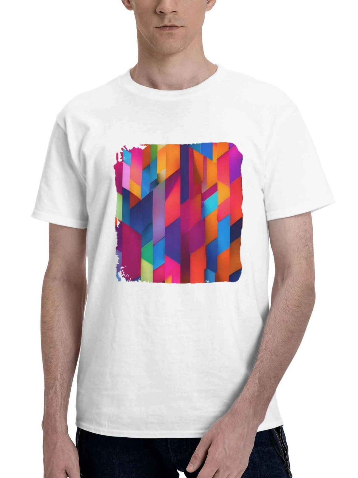 Abstract Colors Syno 180G 100% Cotton Printed Round Neck Short-Sleeve T-Shirt, Gifts for Men Dad Husband Grandpa, S-XXXL, White