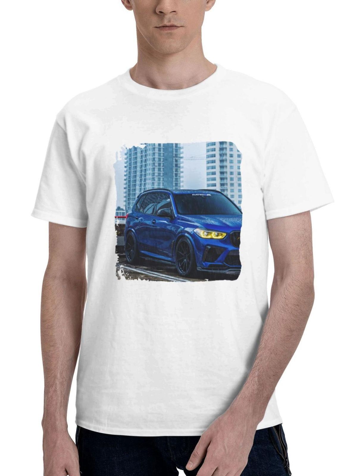 Bmw X5m Marina Bay Blue Steve 10k 180G 100% Cotton Printed Round Neck Short-Sleeve T-Shirt, Gifts for Men Dad Husband Grandpa, S-XXXL, White
