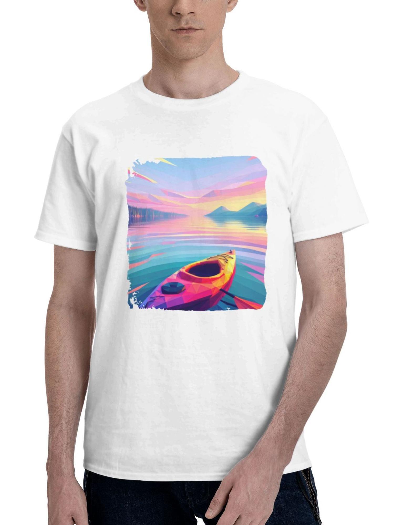 Boat Geometric Sunrise 180G 100% Cotton Printed Round Neck Short-Sleeve T-Shirt, Gifts for Men Dad Husband Grandpa, S-XXXL, White